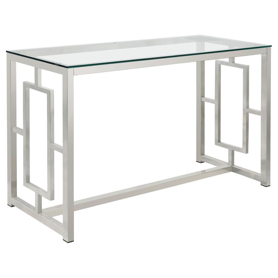Merced Glass Top Metal Entryway Sofa Console Table Nickel (image for) Merced Glass Top Metal Entryway Sofa Console Table Nickel