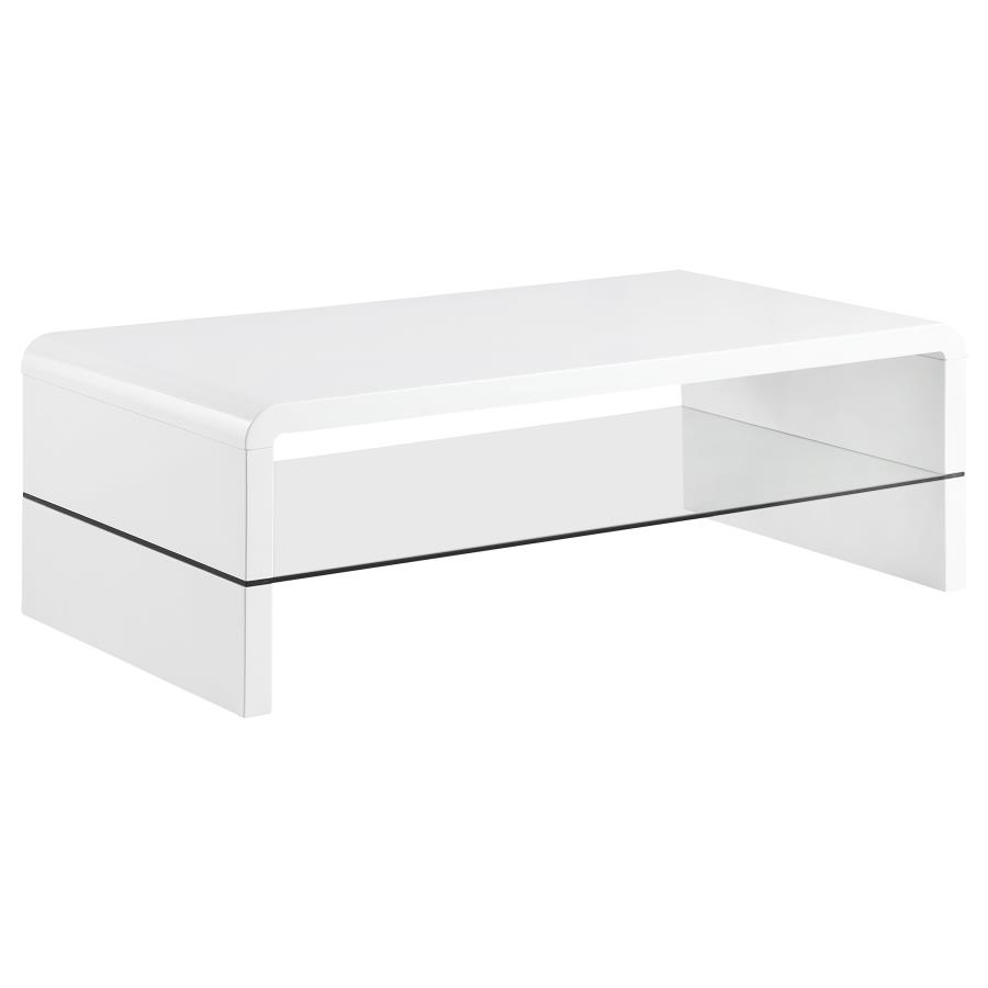 Airell Rectangular Coffee Table with Shelf White High Gloss (image for) Airell Rectangular Coffee Table with Shelf White High Gloss
