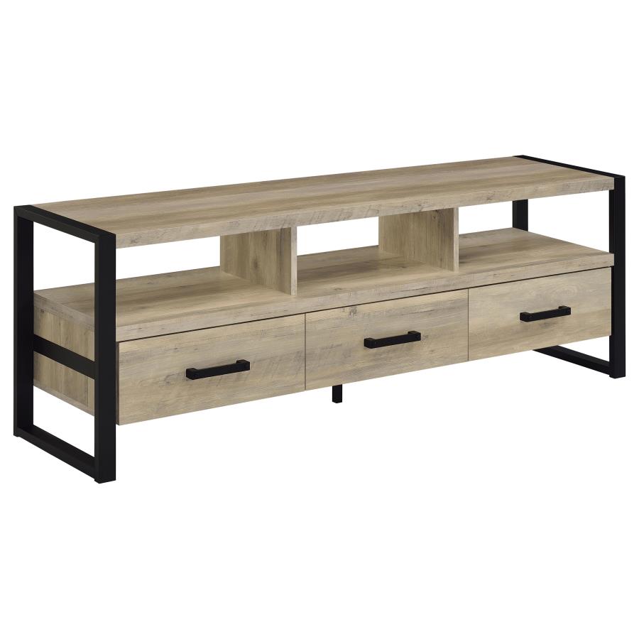 James 3-drawer Engineered Wood 60" TV Stand Distressed Pine (image for) James 3-drawer Engineered Wood 60" TV Stand Distressed Pine