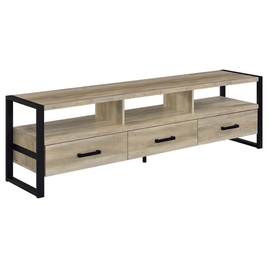 James 3-drawer Engineered Wood 71" TV Stand Distressed Pine (image for) James 3-drawer Engineered Wood 71" TV Stand Distressed Pine