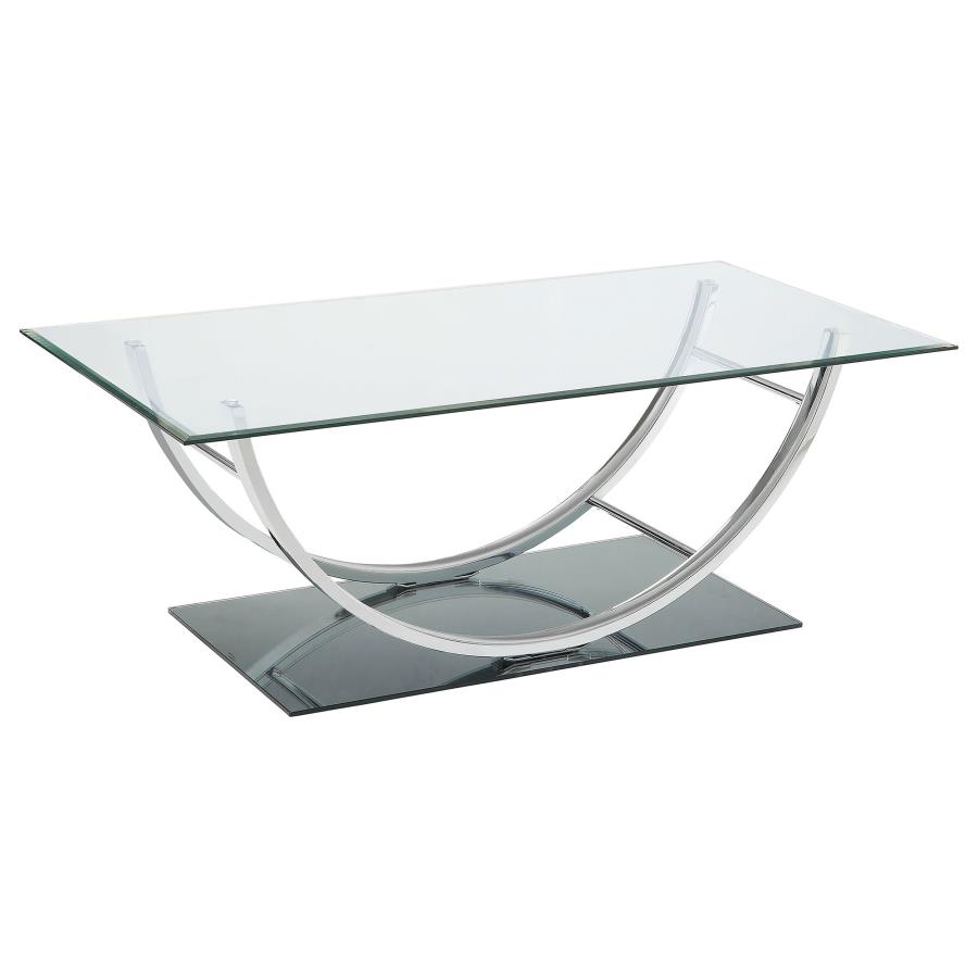Danville Rectangular U-Shaped Glass Top Coffee Table Chrome (image for) Danville Rectangular U-Shaped Glass Top Coffee Table Chrome