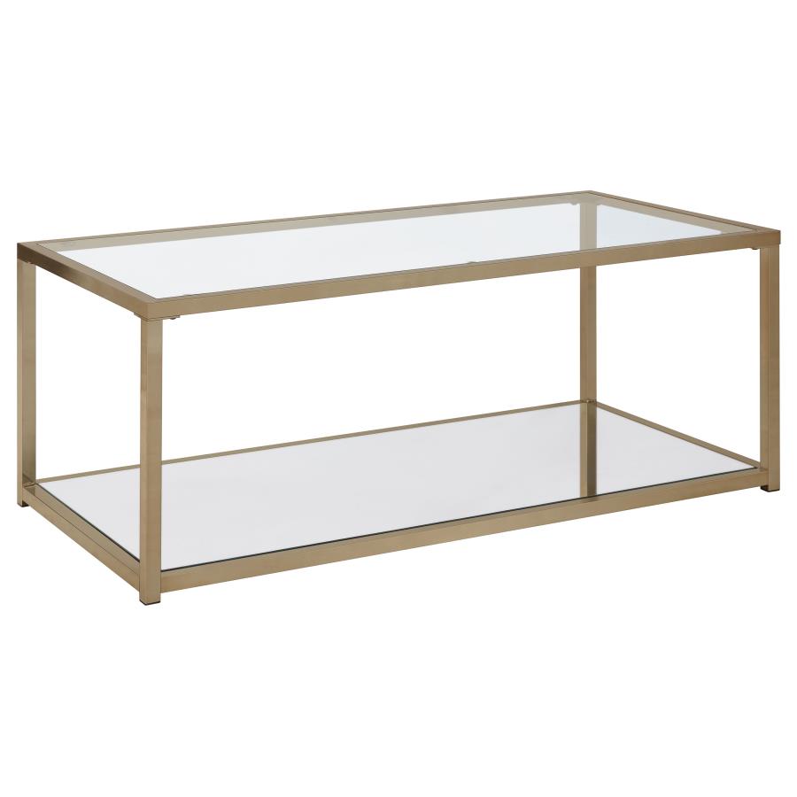 Cora Glass Top Coffee Table Mirrored Shelf Chocolate Chrome (image for) Cora Glass Top Coffee Table Mirrored Shelf Chocolate Chrome