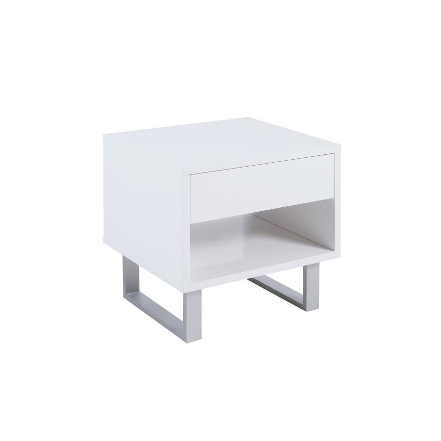 Atchison 1-drawer Rectangular End Table White High Gloss (image for) Atchison 1-drawer Rectangular End Table White High Gloss