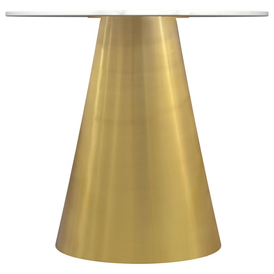 Avon Round Marble Top Stainless Steel Side End Table White (image for) Avon Round Marble Top Stainless Steel Side End Table White