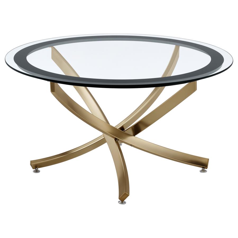 Brooke Round Glass Top Coffee Table Metal Base Brass (image for) Brooke Round Glass Top Coffee Table Metal Base Brass