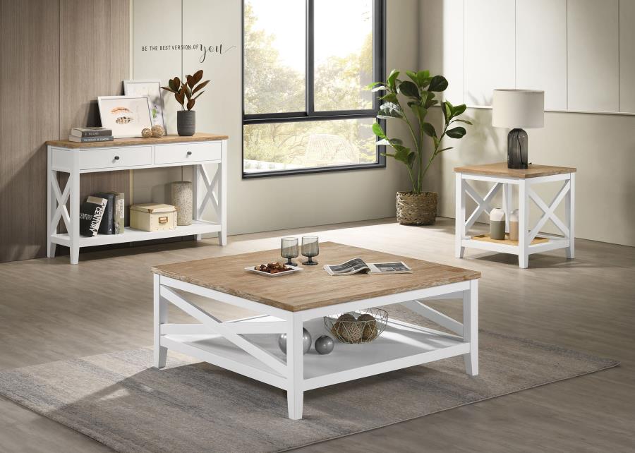 Modal Additional Images for Hollis Square Wood End Table With Shelf Brown and White