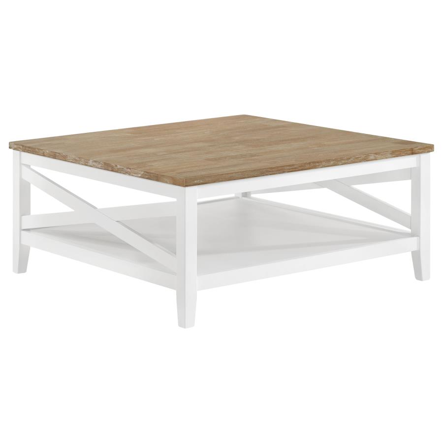 Hollis Square Wood Coffee Table With Shelf Brown and White (image for) Hollis Square Wood Coffee Table With Shelf Brown and White
