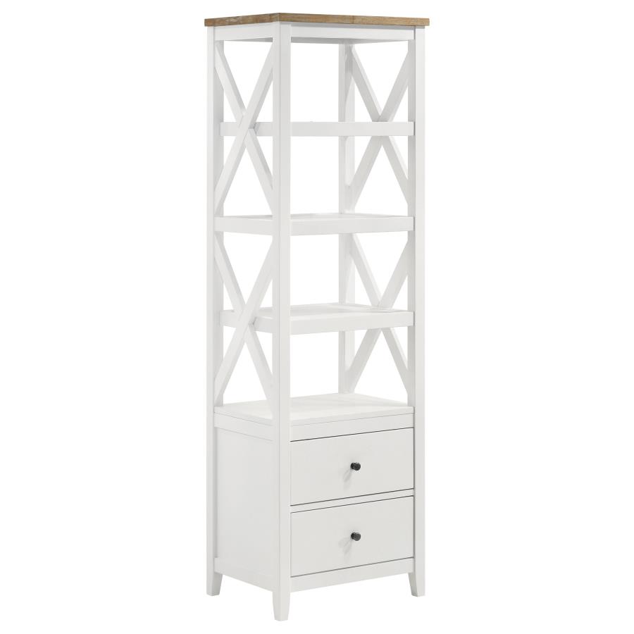 Hollis 4-shelf Wood Media Tower with Drawers Brown and White (image for) Hollis 4-shelf Wood Media Tower with Drawers Brown and White