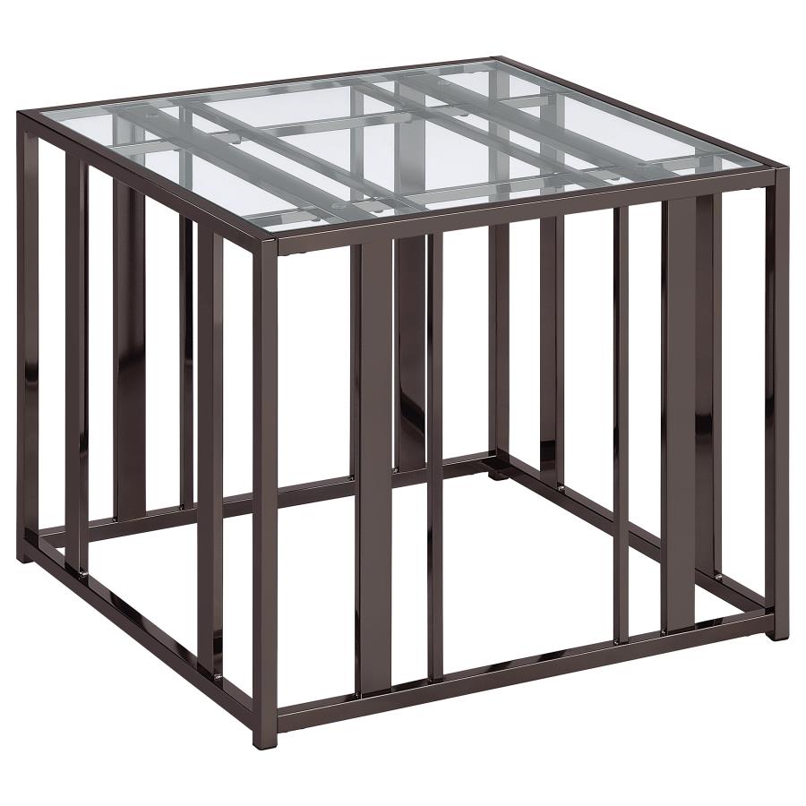Adri Rectangular Glass Top Side End Table Black Nickel (image for) Adri Rectangular Glass Top Side End Table Black Nickel