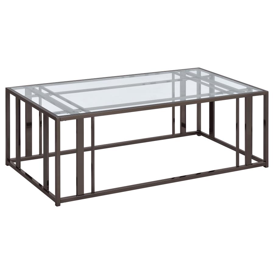 Adri Rectangular Glass Top Coffee Table Black Nickel (image for) Adri Rectangular Glass Top Coffee Table Black Nickel