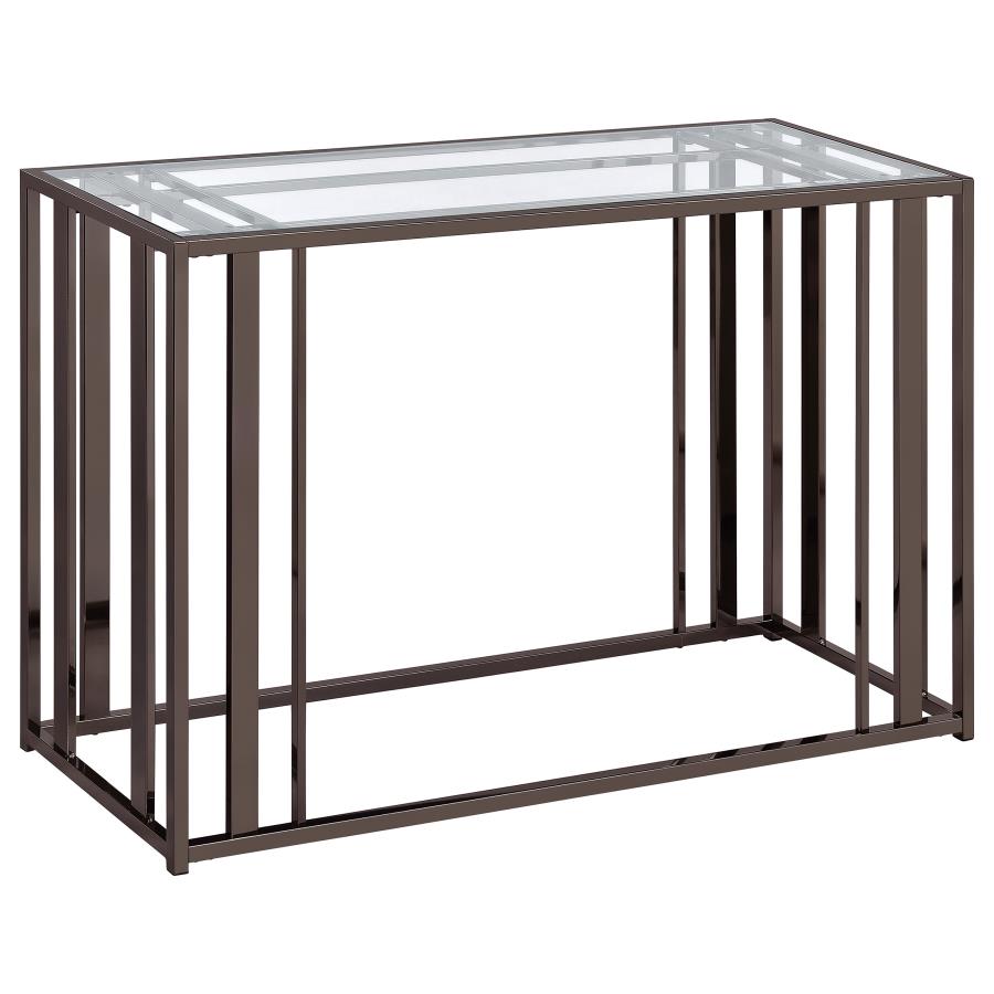 Adri Glass Top Entryway Sofa Console Table Black Nickel (image for) Adri Glass Top Entryway Sofa Console Table Black Nickel