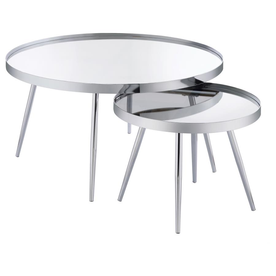 Kaelyn 2-Piece Round Mirror Top Nesting Coffee Table Chrome (image for) Kaelyn 2-Piece Round Mirror Top Nesting Coffee Table Chrome