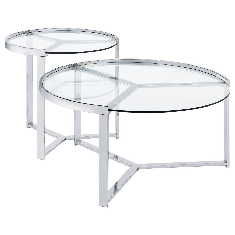 Delia 2-Piece Round Glass Top Nesting Coffee Table Chrome (image for) Delia 2-Piece Round Glass Top Nesting Coffee Table Chrome
