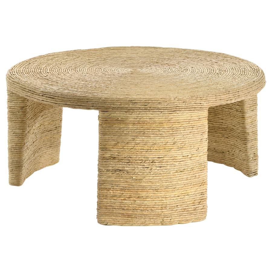 Artina Woven Rattan Round Coffee Table Natural Brown (image for) Artina Woven Rattan Round Coffee Table Natural Brown