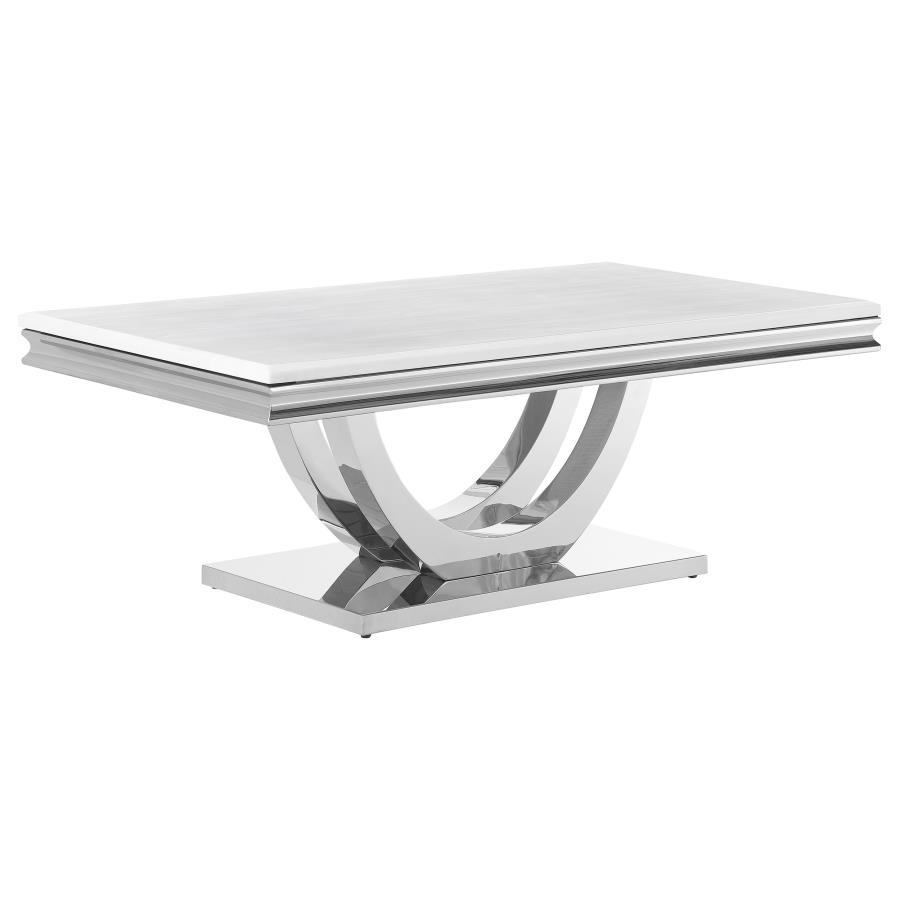 Kerwin Rectangular Stone Top Coffee Table White and Chrome (image for) Kerwin Rectangular Stone Top Coffee Table White and Chrome