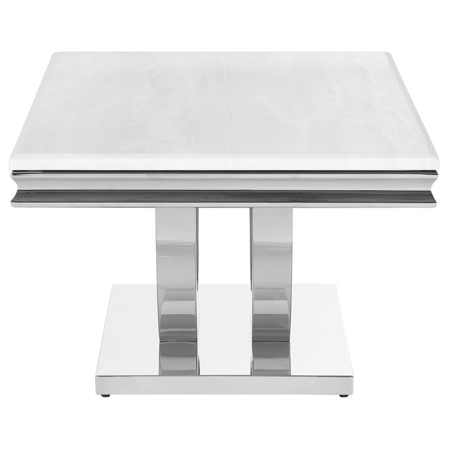 Kerwin Rectangular Stone Top Coffee Table White and Chrome