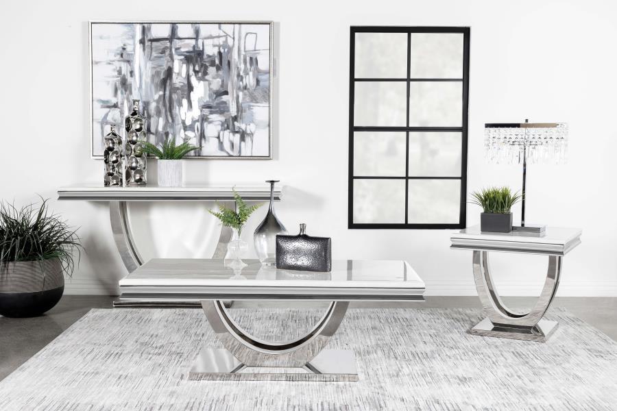 Modal Additional Images for Kerwin Rectangular Stone Top Coffee Table White and Chrome