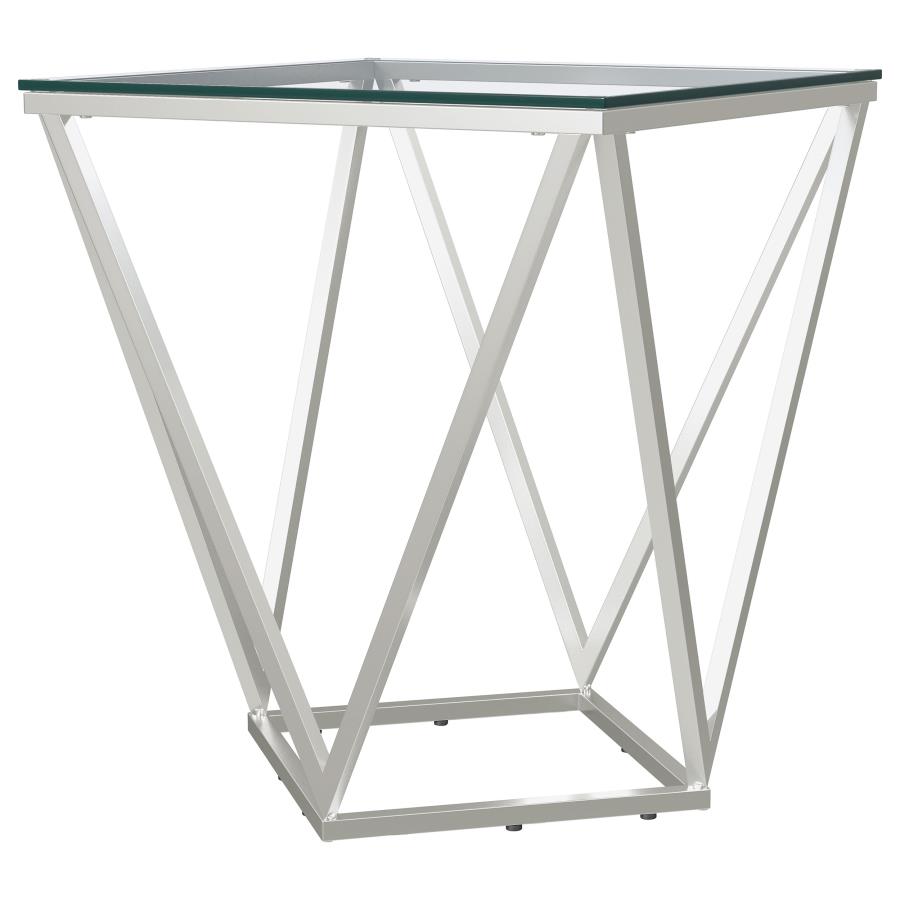 Brittania Square Glass Top Geometric End Table Nickel (image for) Brittania Square Glass Top Geometric End Table Nickel