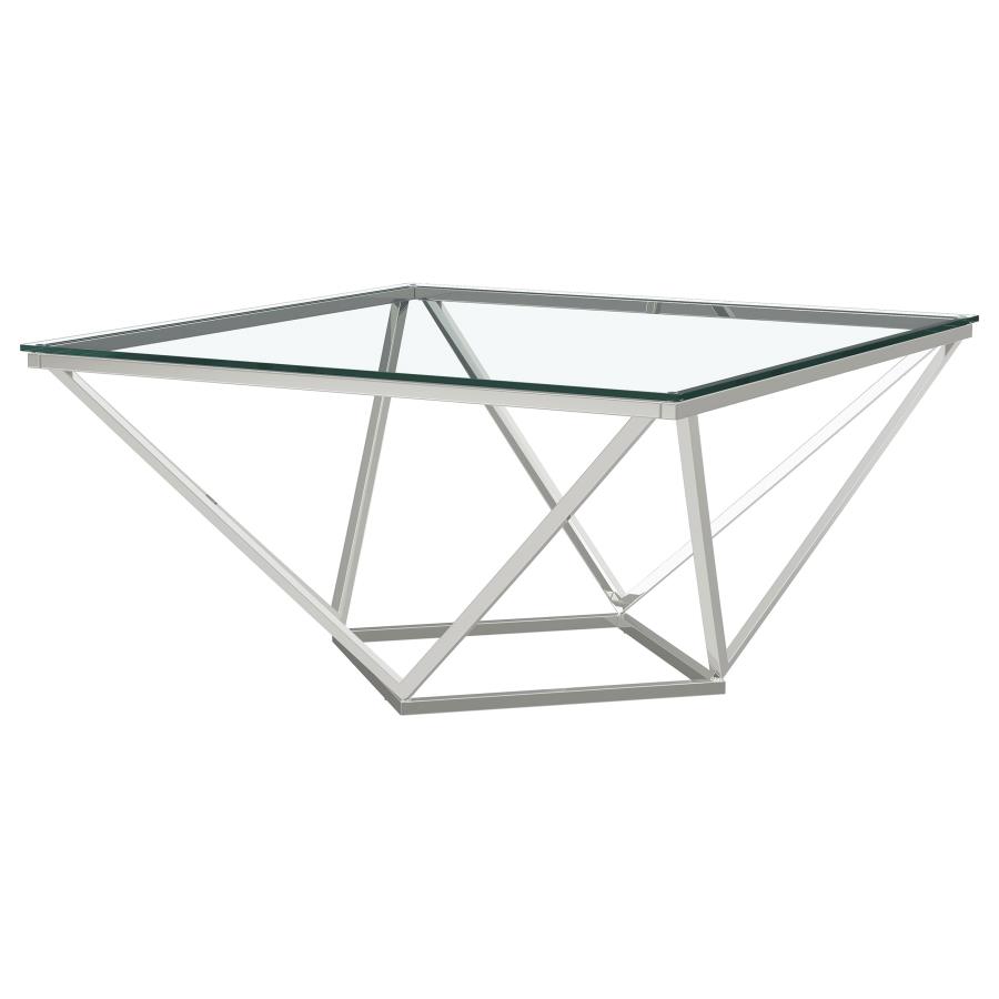 Brittania Square Glass Top Geometric Coffee Table Nickel (image for) Brittania Square Glass Top Geometric Coffee Table Nickel