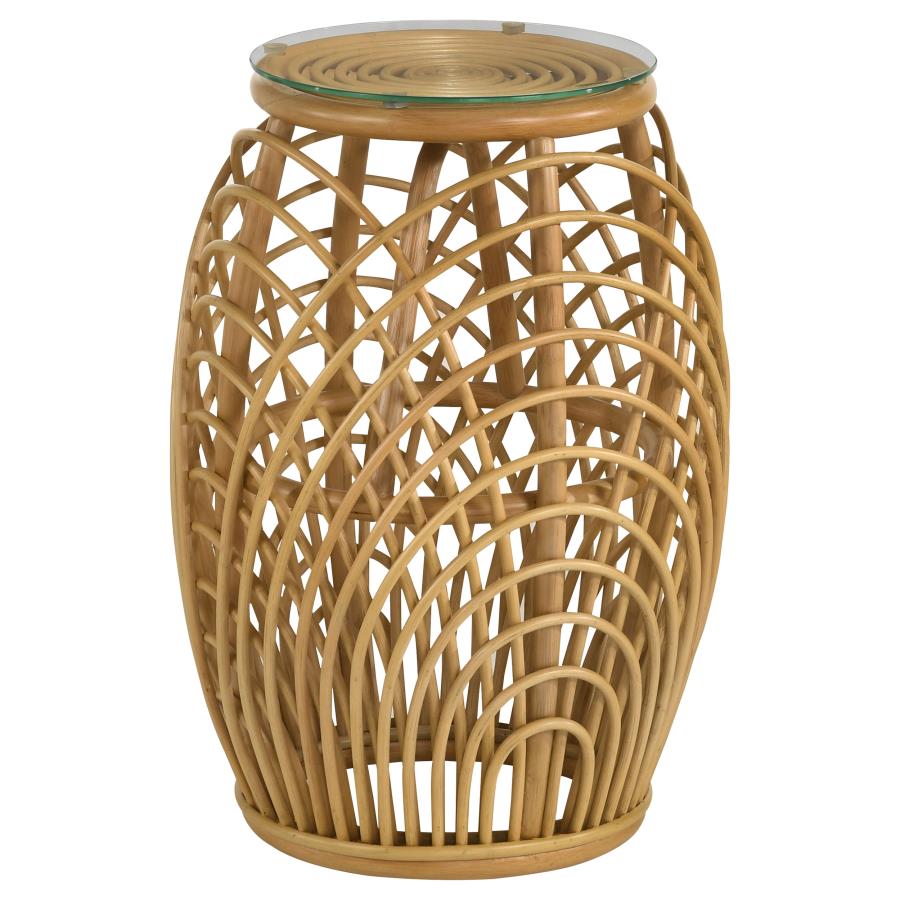 Dahlia Round Glass Top Woven Rattan End Table Natural (image for) Dahlia Round Glass Top Woven Rattan End Table Natural