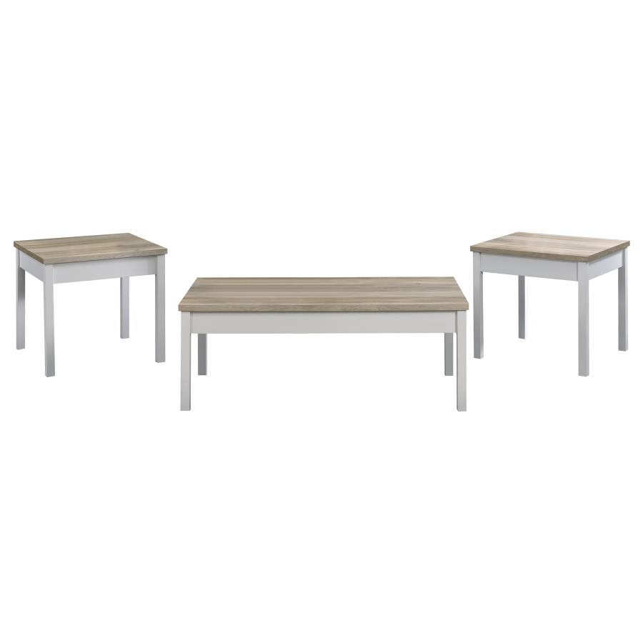 (image for) Stacie 3-piece Coffee Table Set Distressed Pine and White