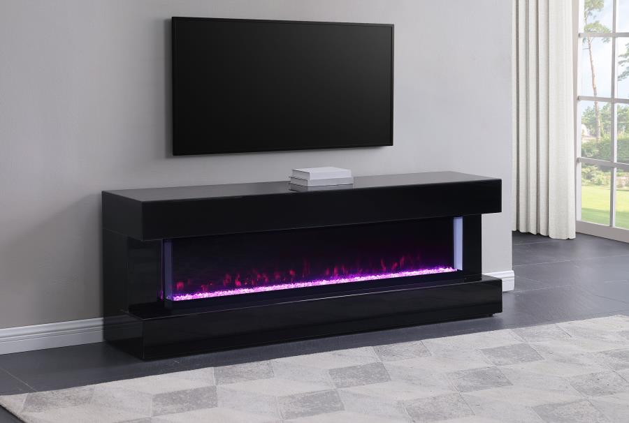 Vallerie 71" TV Stand with Visual Flame Box Black (image for) Vallerie 71" TV Stand with Visual Flame Box Black