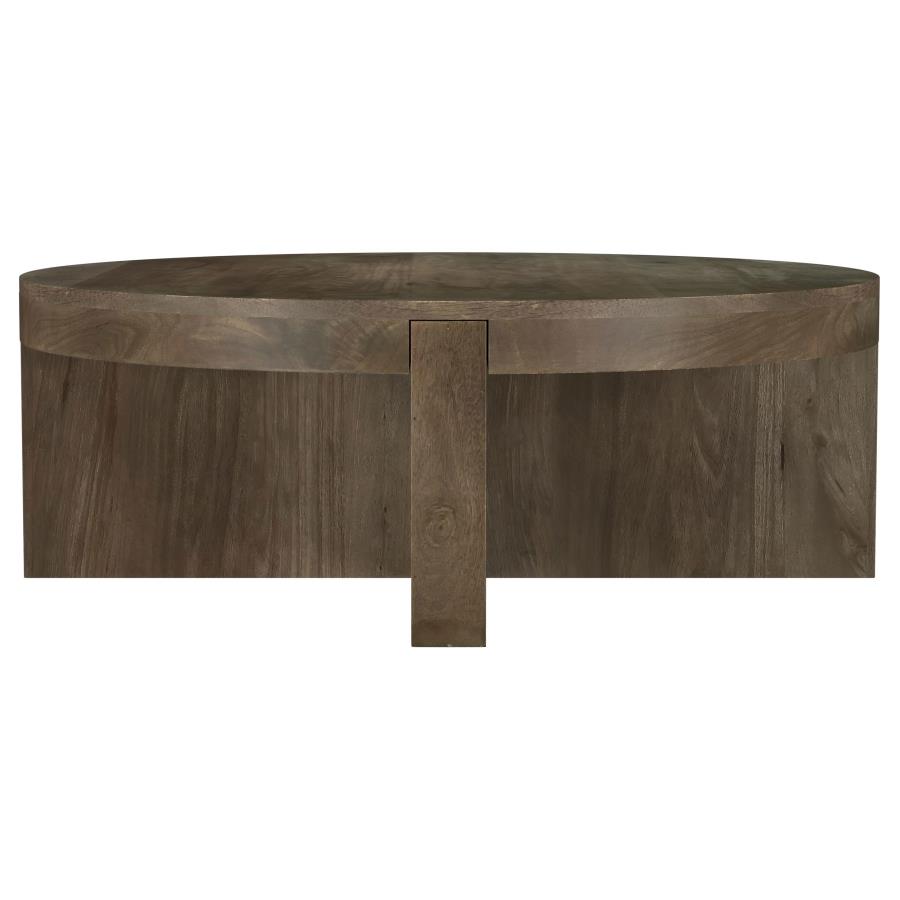Kinkaid Round Solid Mango Wood Coffee Table Brown (image for) Kinkaid Round Solid Mango Wood Coffee Table Brown