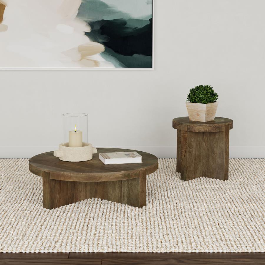 Modal Additional Images for Kinkaid Round Solid Mango Wood Coffee Table Brown