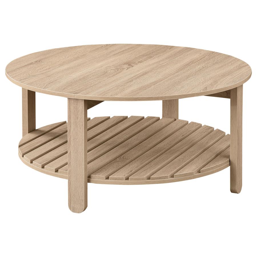 Fowler 1-shelf Round Engineered Wood Coffee Table Natural (image for) Fowler 1-shelf Round Engineered Wood Coffee Table Natural