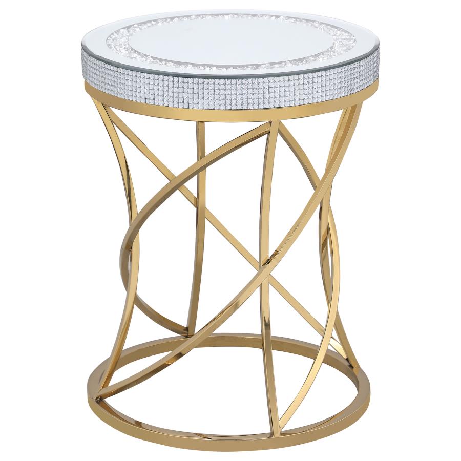 Elise Round Mirror Top Stainless Steel End Table Gold (image for) Elise Round Mirror Top Stainless Steel End Table Gold