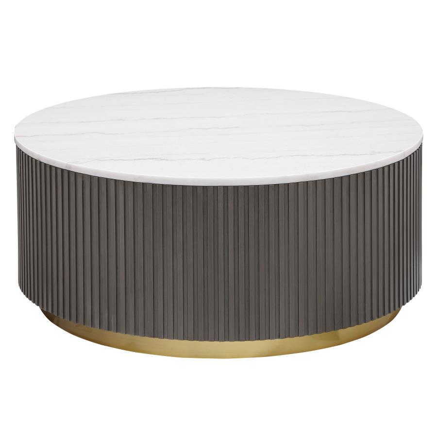 Jason Round Marble Top Coffee Table White and Charcoal (image for) Jason Round Marble Top Coffee Table White and Charcoal
