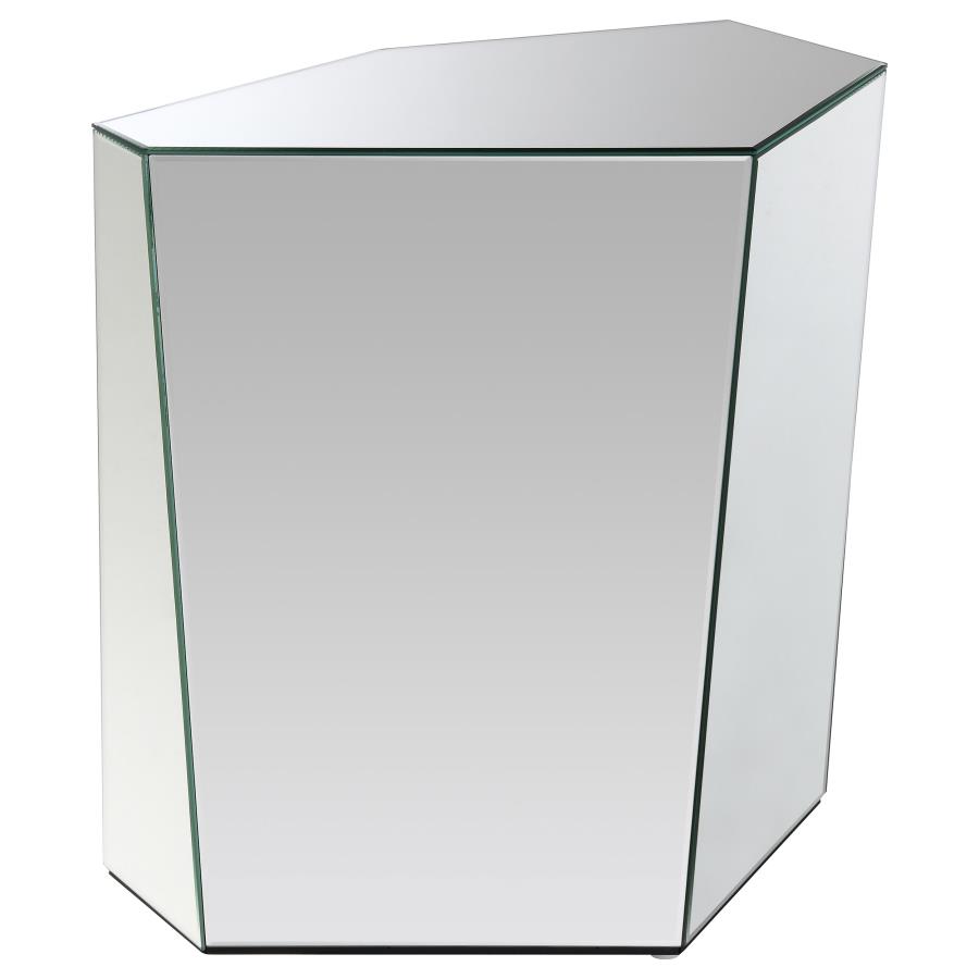 Capella Mirrored Abstract Geometric End Table Silver (image for) Capella Mirrored Abstract Geometric End Table Silver