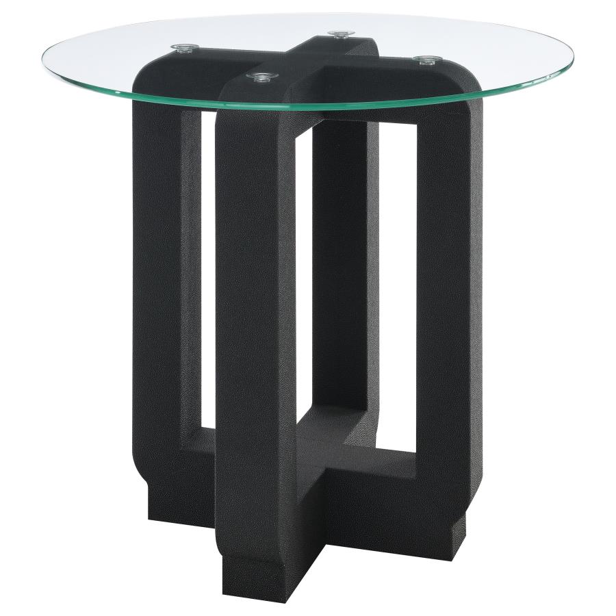 Acklin Round Clear Glass Top Side End Table Black (image for) Acklin Round Clear Glass Top Side End Table Black