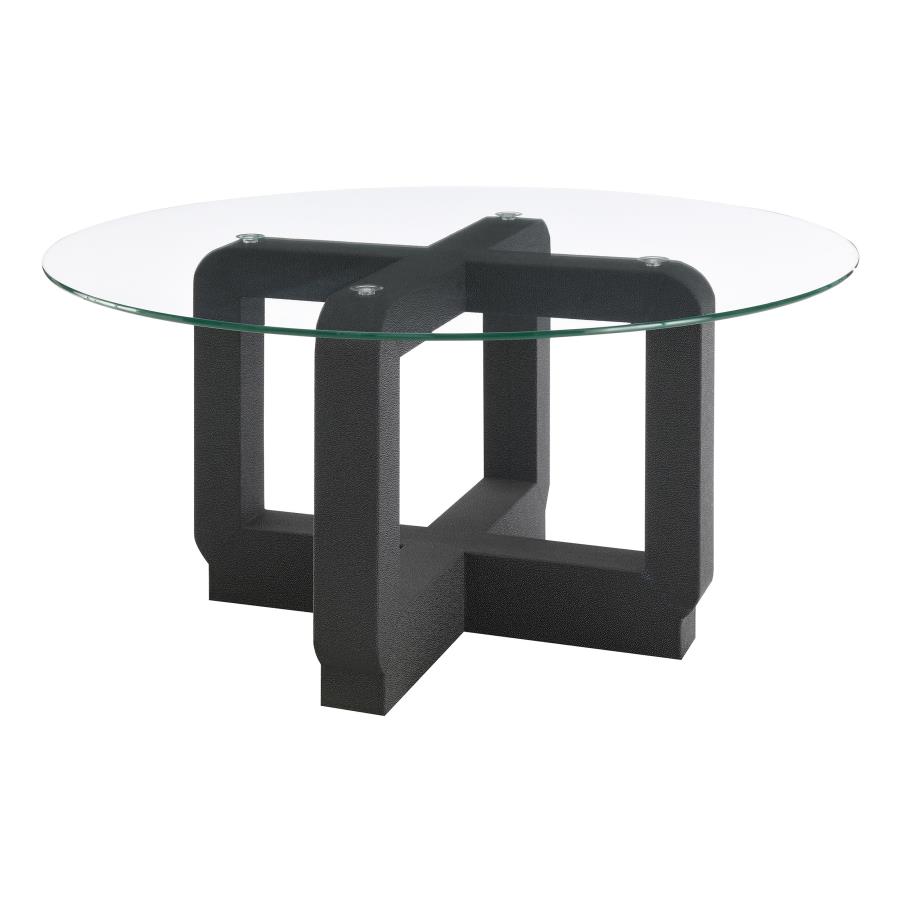 Acklin Round Clear Glass Top Coffee Table Black (image for) Acklin Round Clear Glass Top Coffee Table Black