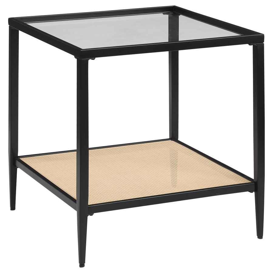 Amherst Glass Top Metal with Cane Shelf End Table Black (image for) Amherst Glass Top Metal with Cane Shelf End Table Black