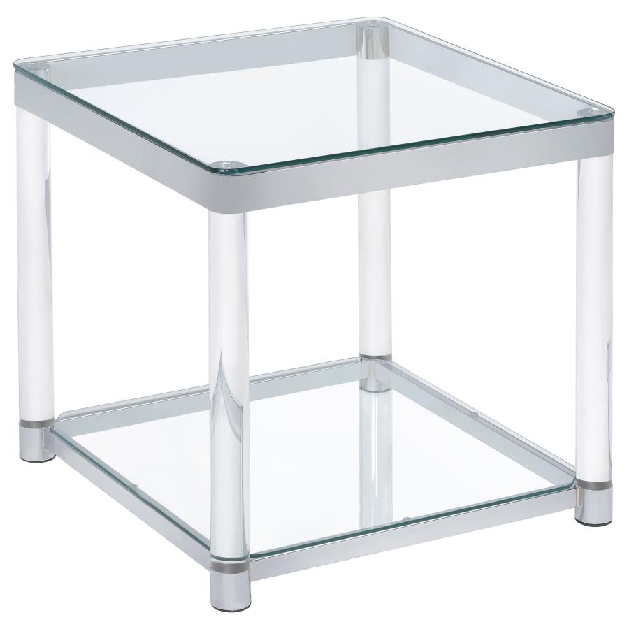 Anne Square Glass Top Acrylic Leg Side End Table Chrome (image for) Anne Square Glass Top Acrylic Leg Side End Table Chrome