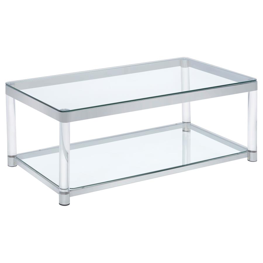 Anne Rectangular Glass Top Acrylic Leg Coffee Table Chrome (image for) Anne Rectangular Glass Top Acrylic Leg Coffee Table Chrome