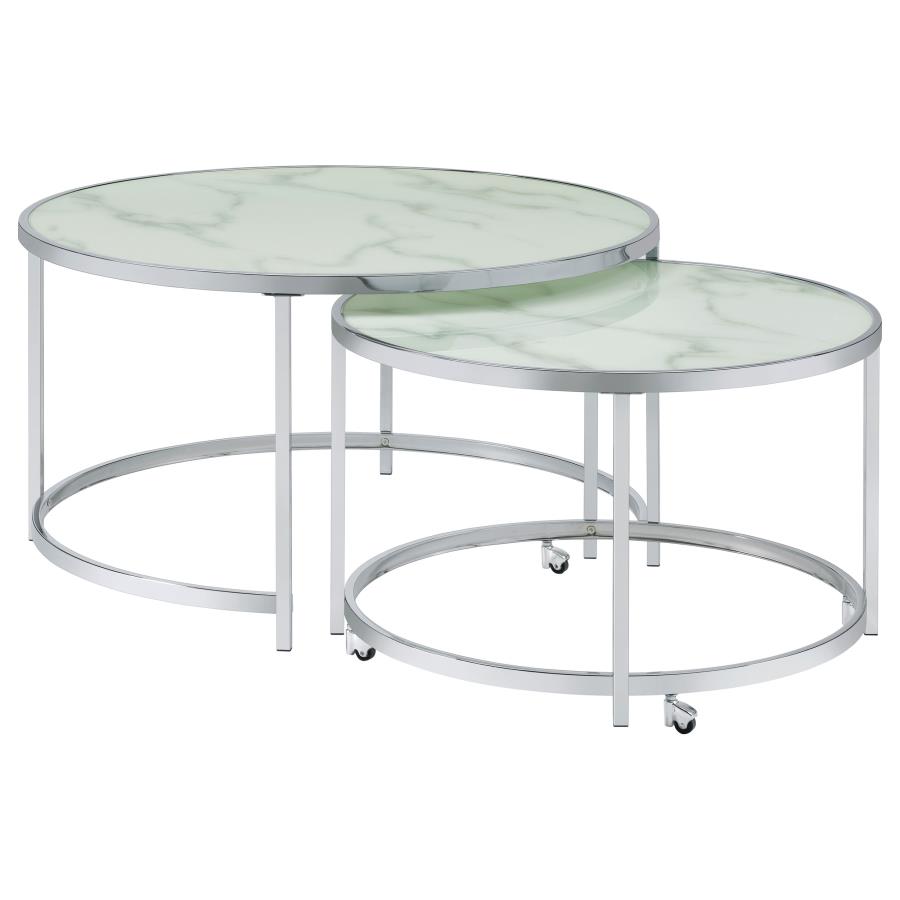 Lynn 2-piece Round Glass Top Nesting Coffee Table Chrome (image for) Lynn 2-piece Round Glass Top Nesting Coffee Table Chrome