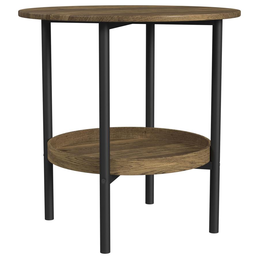 Delfin Round Glass Top Side End Table Black and Brown (image for) Delfin Round Glass Top Side End Table Black and Brown