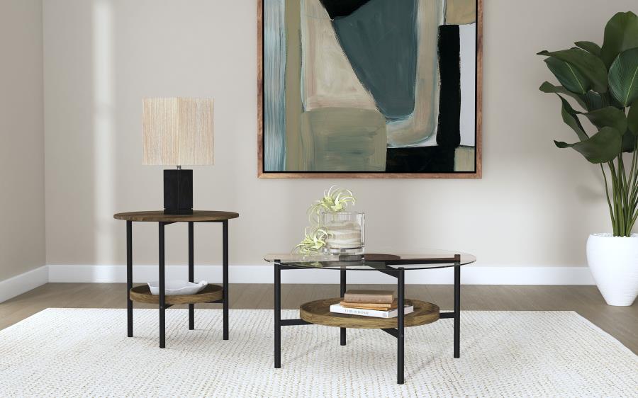 Modal Additional Images for Delfin Round Glass Top Side End Table Black and Brown