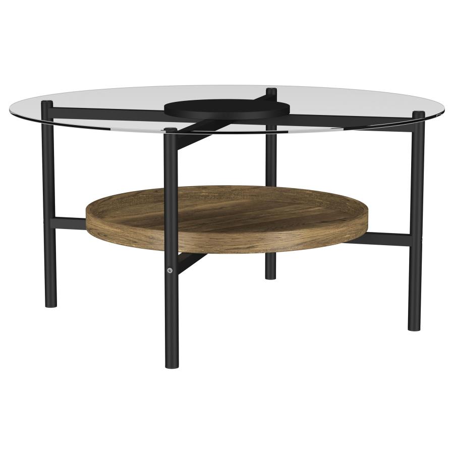 Delfin Round Glass Top Coffee Table Black and Brown (image for) Delfin Round Glass Top Coffee Table Black and Brown