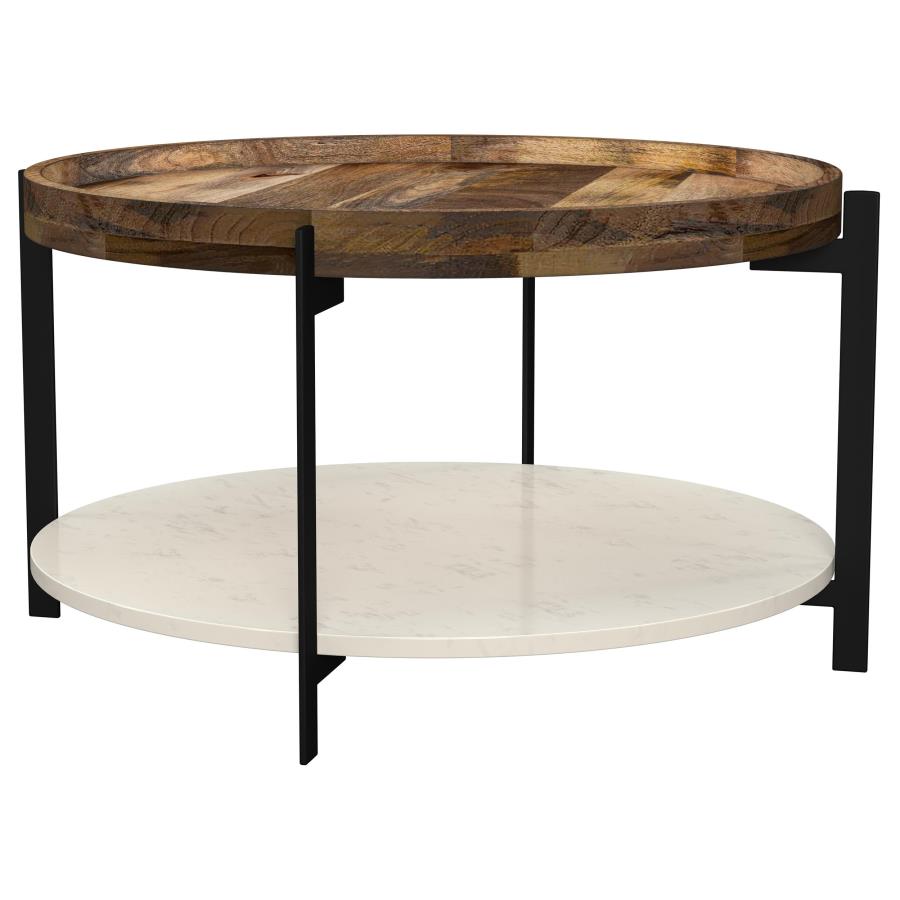 Adhvik Round Wood Top Marble Shelf Coffee Table Natural (image for) Adhvik Round Wood Top Marble Shelf Coffee Table Natural