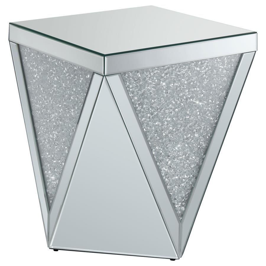 Amore Square Mirrored Acrylic Crystal Side End Table Silver (image for) Amore Square Mirrored Acrylic Crystal Side End Table Silver