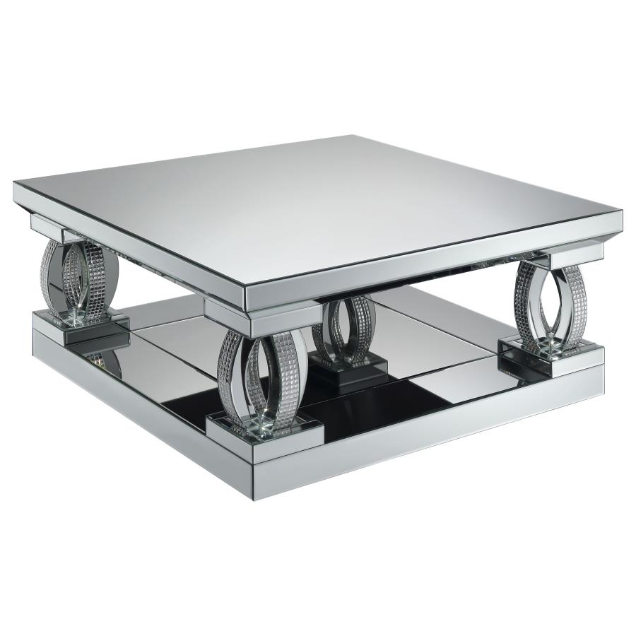 Amalia Square Mirrored Acrylic Crystal Coffee Table Silver (image for) Amalia Square Mirrored Acrylic Crystal Coffee Table Silver