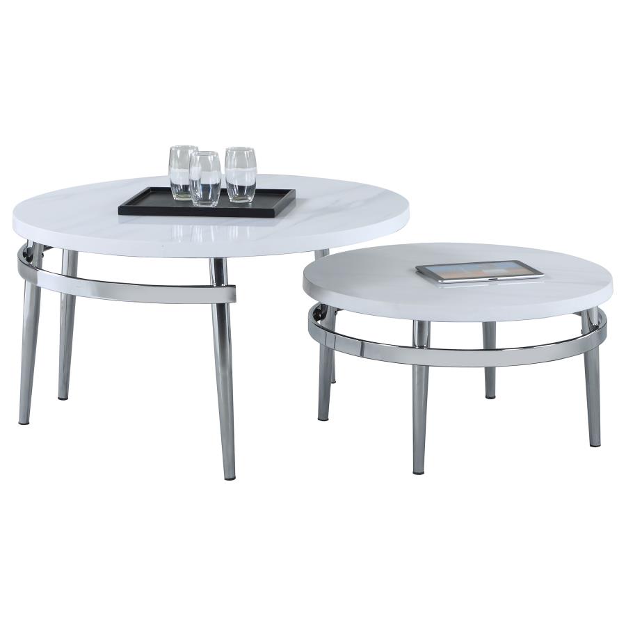 Avilla 2-piece Round Marble Top Coffee Table Set White (image for) Avilla 2-piece Round Marble Top Coffee Table Set White