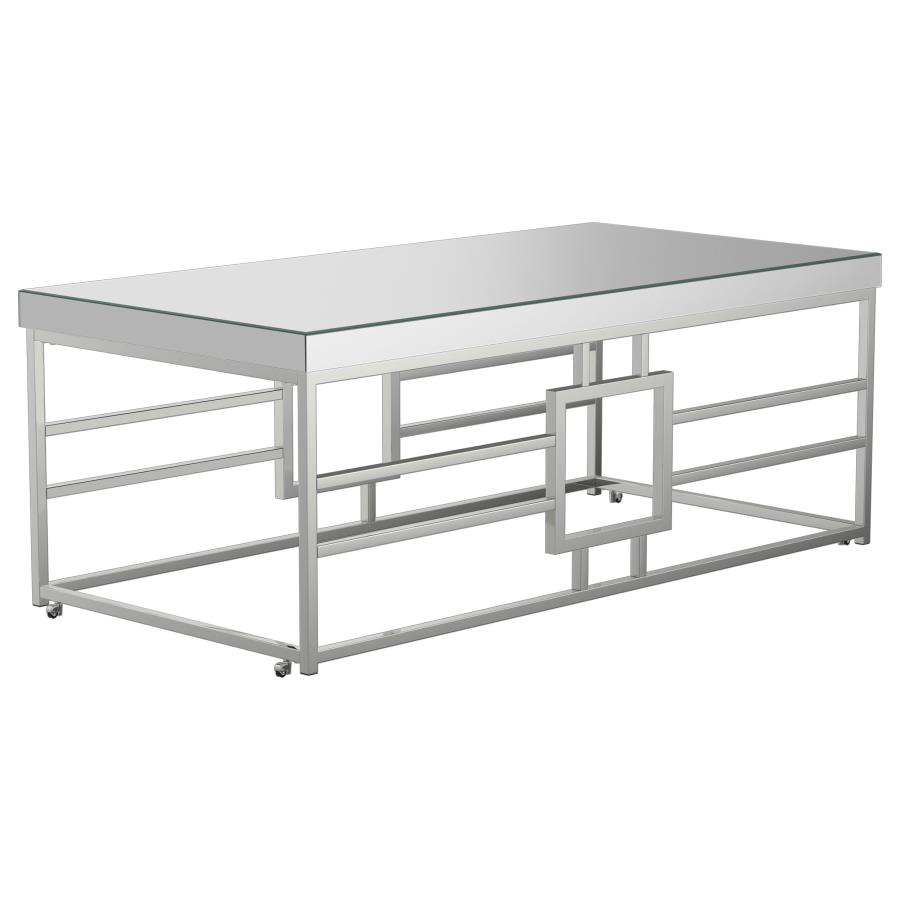 Dafina Rectangular Mirrored Top Coffee Table Chrome (image for) Dafina Rectangular Mirrored Top Coffee Table Chrome