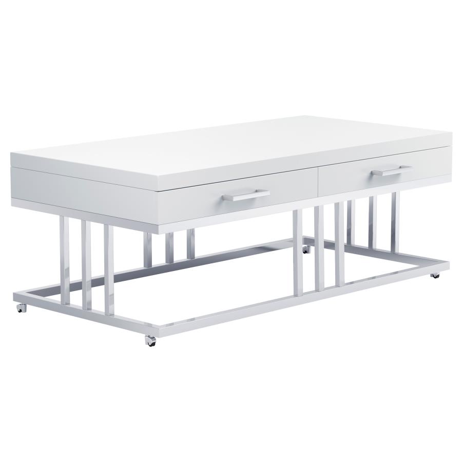 Dalya 2-drawer Rectangular Coffee Table White High Gloss (image for) Dalya 2-drawer Rectangular Coffee Table White High Gloss