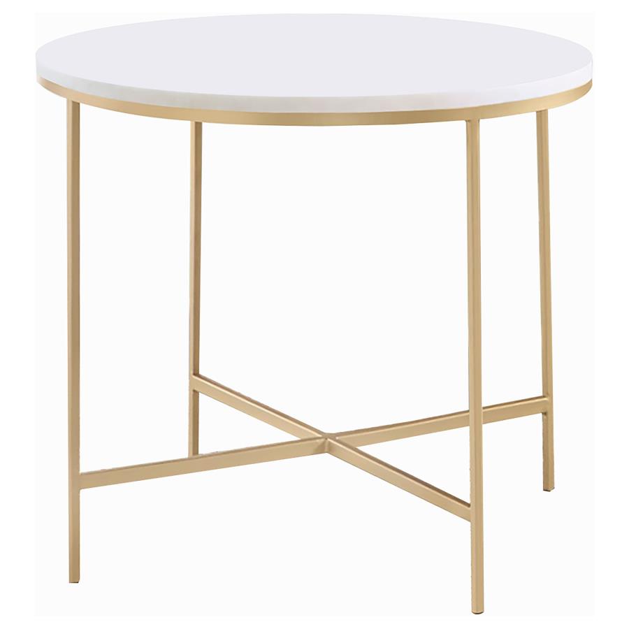 Ellison Round Marble Top Side End Table White and Gold (image for) Ellison Round Marble Top Side End Table White and Gold