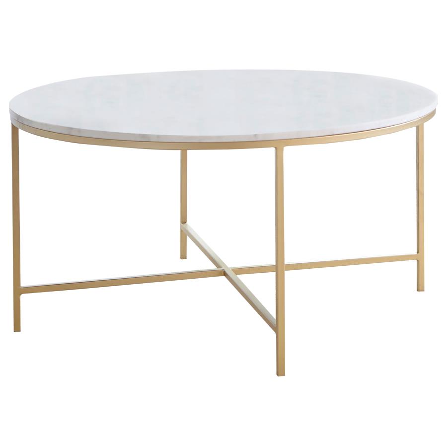 Ellison Round Marble Top Coffee Table White and Gold (image for) Ellison Round Marble Top Coffee Table White and Gold