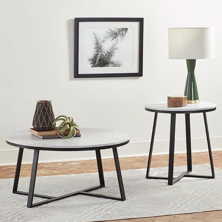 Modal Additional Images for Hugo Round Faux Marble End Table White and Matte Black